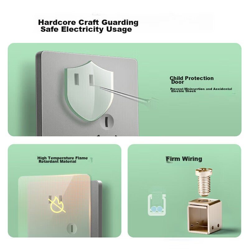 BULL Switch Socket G12 Series, 10A Slanted Five-Hole Socket, 86-Type Socket Panel, G12Z223AS, Space Gray - Image 4