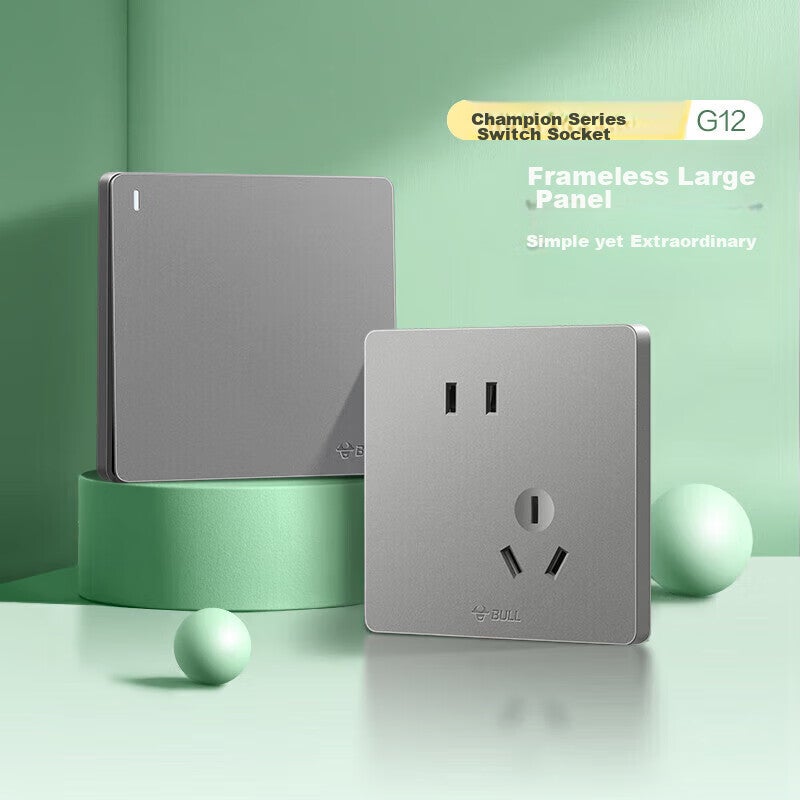 BULL Switch Socket G12 Series, 10A Slanted Five-Hole Socket, 86-Type Socket Panel, G12Z223AS, Space Gray - Image 1