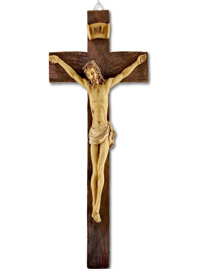PlentifulHome 9” Resin Crucifix Wall Cross – Catholic Cross for Wall Decor, Jesus Christ Figurine, Inspirational Christian Religious Hanging for Home, Church & Spiritual Gifts - Image 1