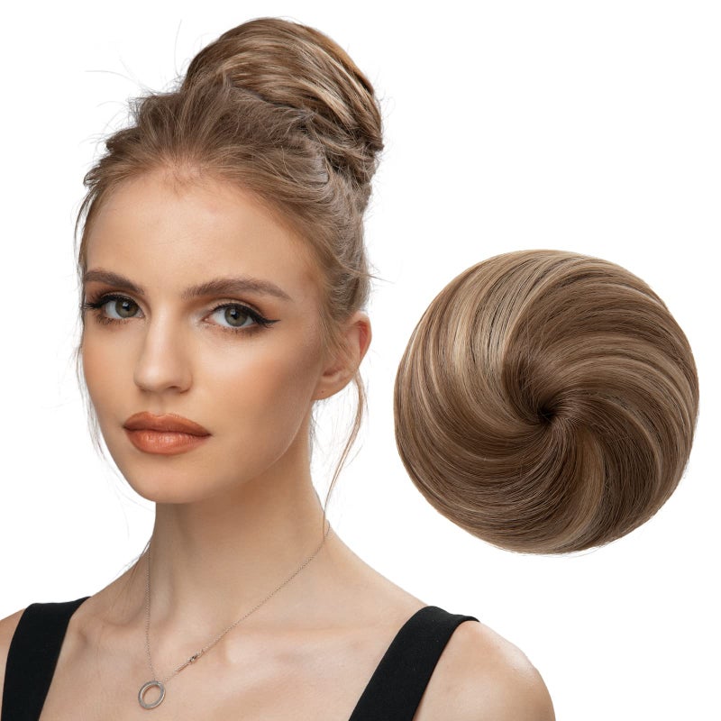 SARLA Fake Hair Buns Extensions Drawstring Ballet Bun Synthetic Donut Chignon Updo Hairpieces for Women Lady Medium BrownAsh Blonde