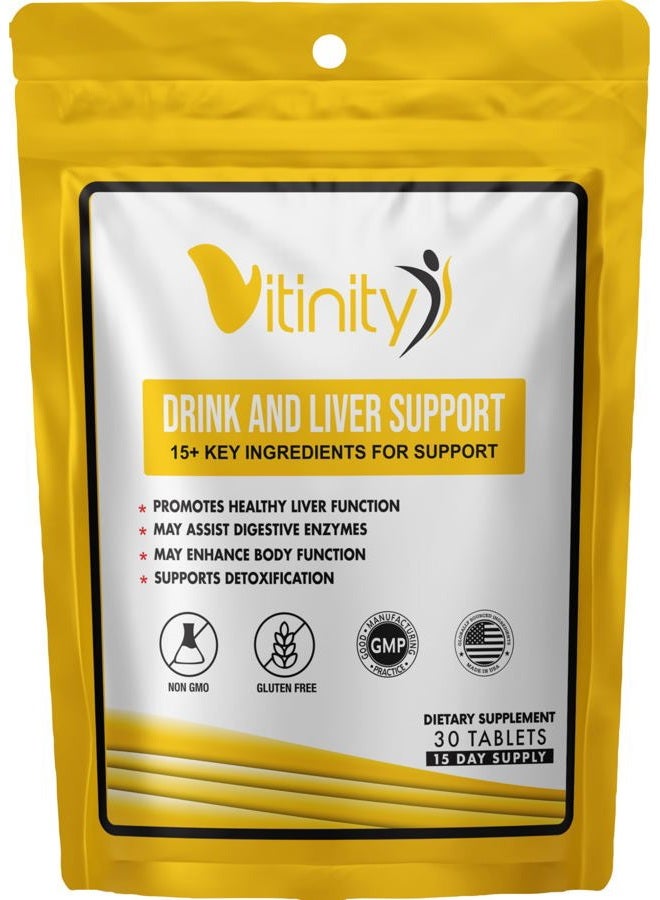 VITINITY Anti Drink Support Supplement-15+Key Ingredients for Craving Support,Liver Health,Kudzu, Milk Thistle,Holy Basil,DHM,All Natural Cleanse,Gradual Reduction,Nutrient Replenisher Tablets(15 Days) - Image 1