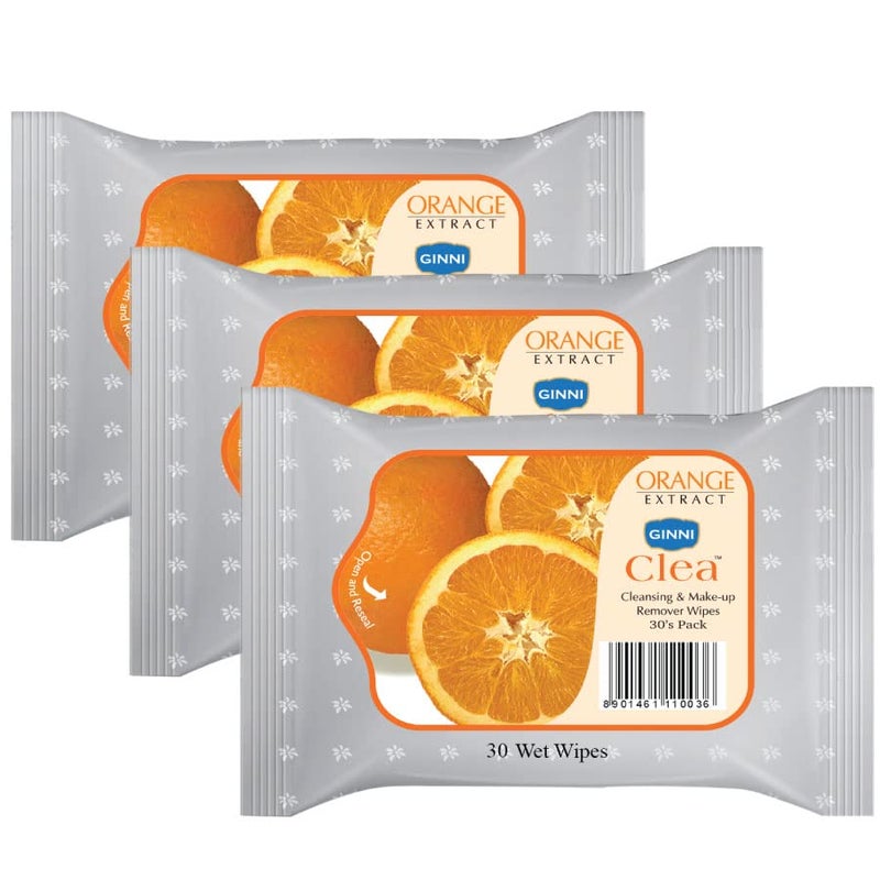 GINNI CLEA Wet Wipes, Cleansing & Makeup Remover Wipes, Wet Tissues for Face Moisturizing With Orange Freshness (90 wipes) - Image 1