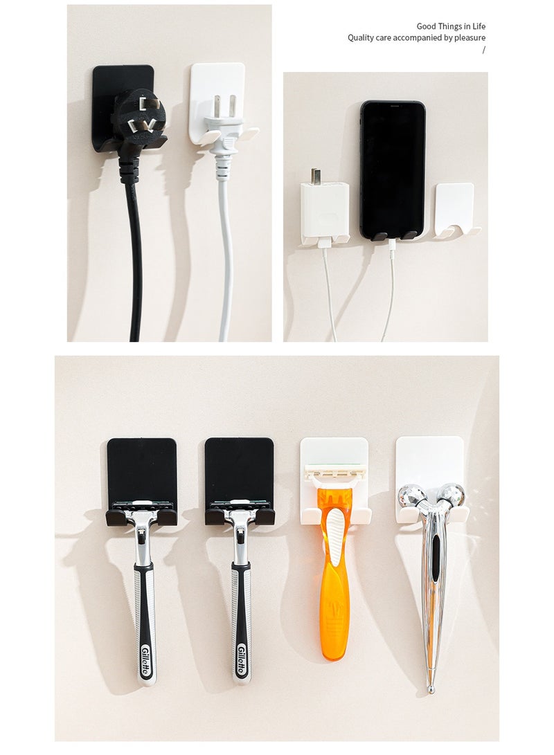 4 PCS Multi-Function Adhesive Hooks - No Drill Storage Holder For Electric Shavers Power Cords, ABS Waterproof Strong Stick Hooks, For Bathroom Kitchen Cabinet ,  4.5x6cm, Black/White - Image 4