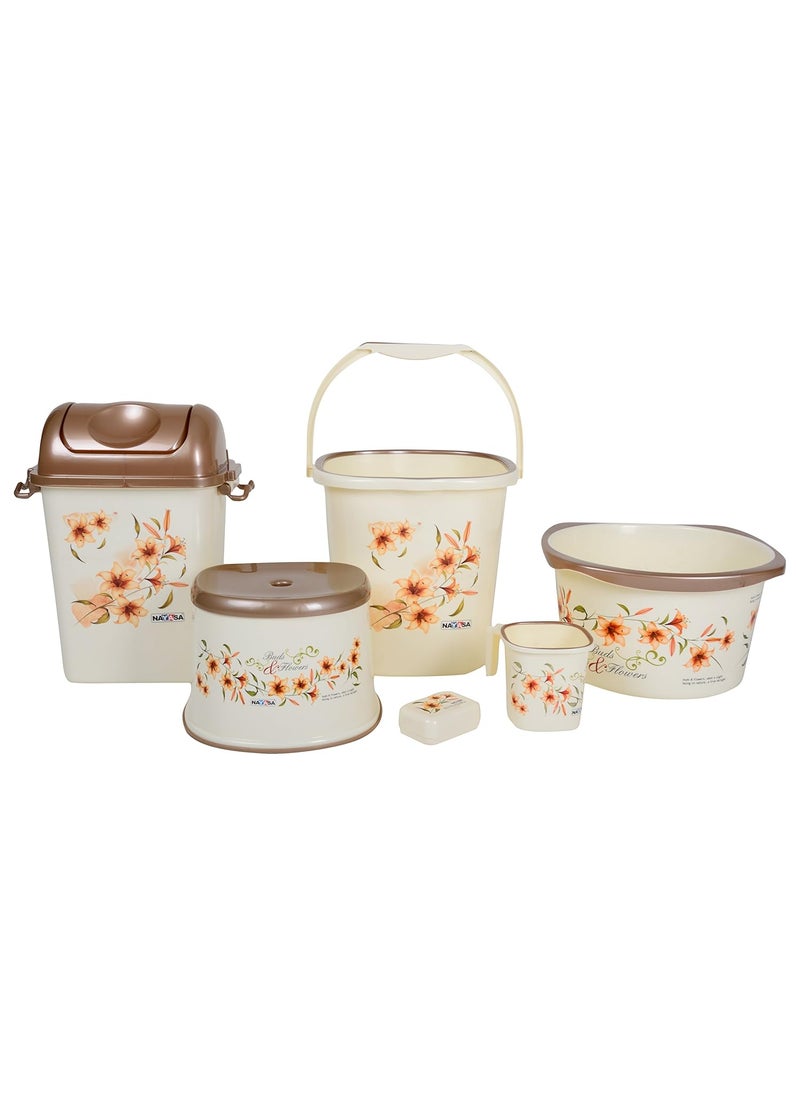 NAYASA Nayasa Plastic 6 Piece Bathroom Set (Standard, Cream) (SSB184)  - Image 1