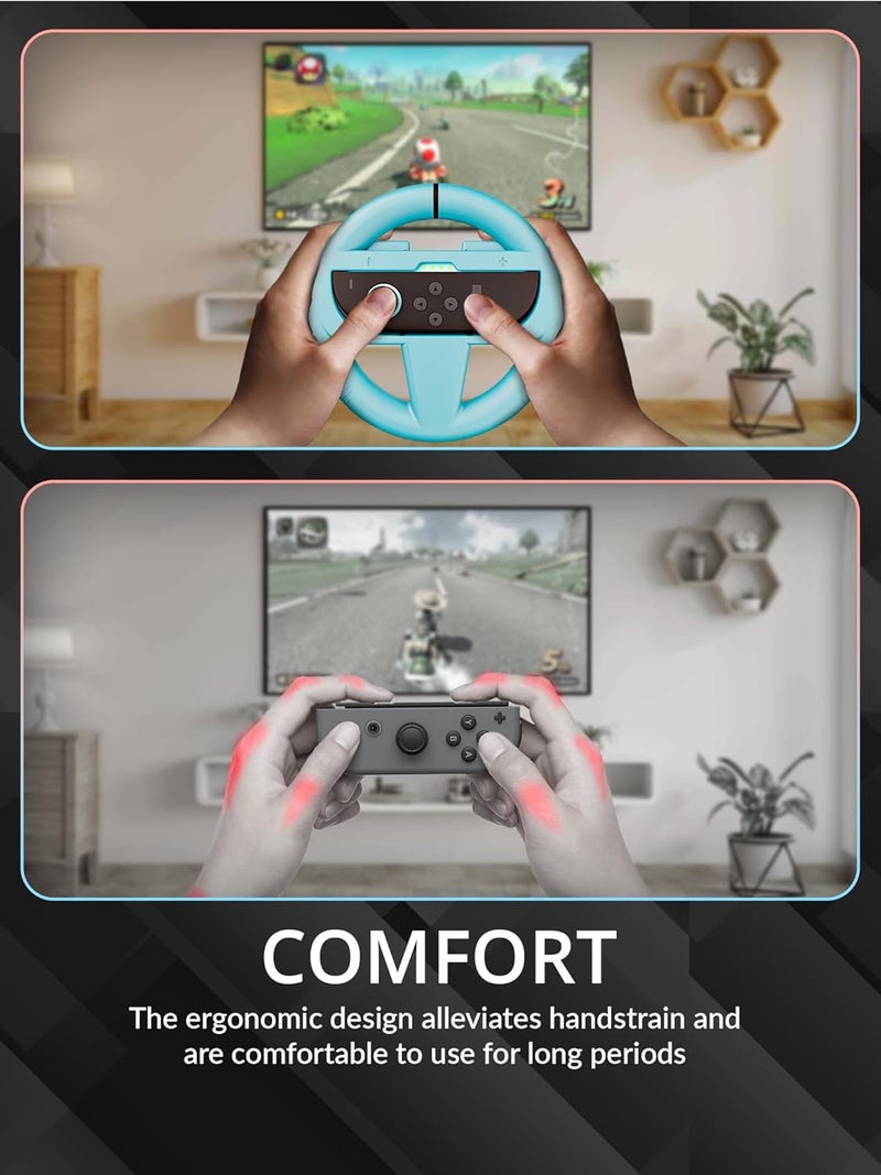 عجلات قيادة Orzly المتوافقة مع Switch 2 (كونسول 2025) – حزمة مزدوجة من إكسسوارات عجلة السباق لوحدات تحكم Joy Con وألعاب سباق الكارت (أحمر واحد، أزرق واحد) - Image 4