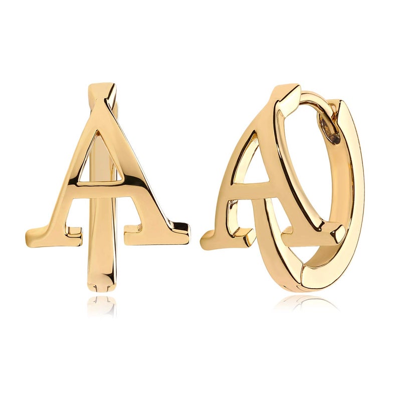 MYEARS Women Initial Earrings Gold Huggie Hoop Sleeper 14K Gold Plated Small Simple Hypoallergenic Everyday Trendy Jewelry Letter A - Image 1