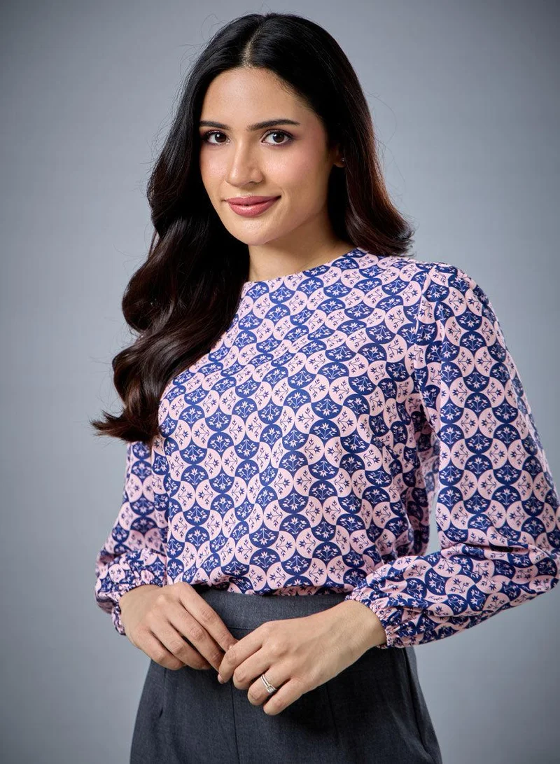 زجزاج Long Sleeve Round Neck Printed Top