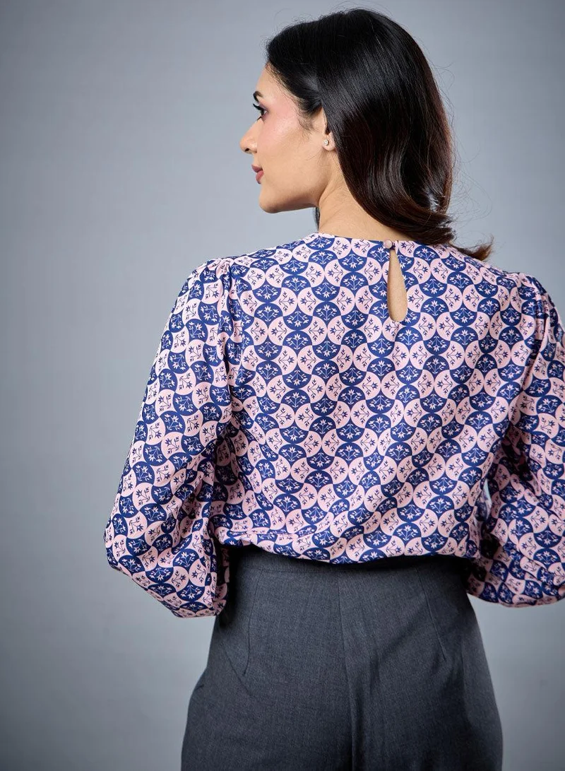Zigzag  Long Sleeve Round Neck Printed Top for Women | Best Price UAE