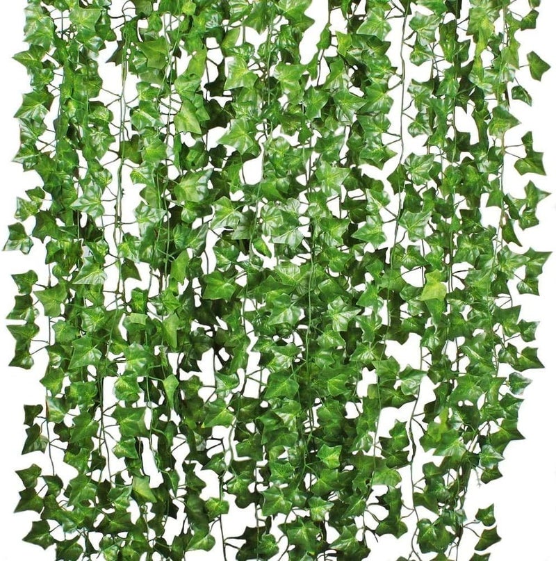 DearHouse 12 Strands Artificial Ivy Leaf Plants Vine Hanging Garland Fake Foliage Flowers Home Kitchen Garden Office Wedding Wall Decor, 84 Feet, Green - Image 1