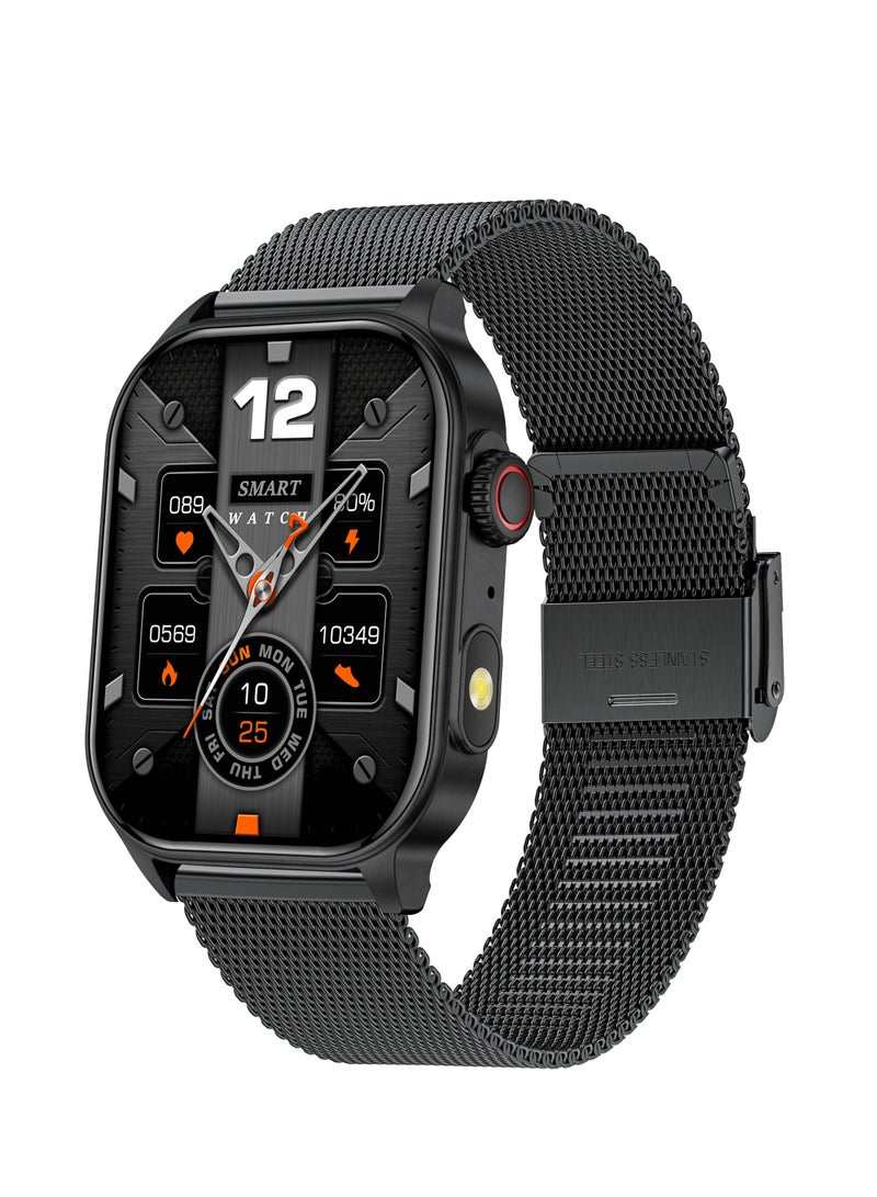 LIGE New Smart Watch for Men Outdoor Sports LED Flashlight 2.01" HD Large Screen with Big Battery Bluetooth Call AI Voice Waterproof Silicone & Mesh Double Black Strap - Image 2