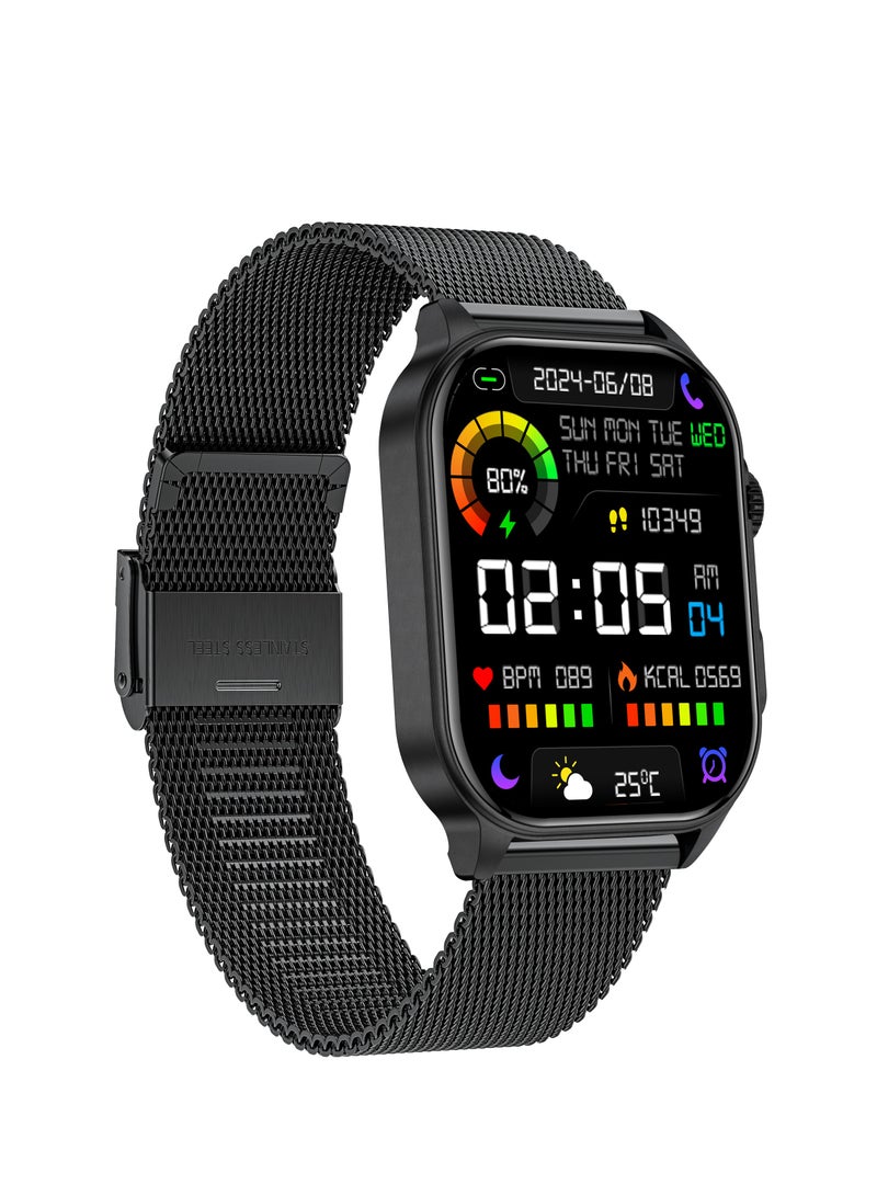 LIGE New Smart Watch for Men Outdoor Sports LED Flashlight 2.01" HD Large Screen with Big Battery Bluetooth Call AI Voice Waterproof Silicone & Mesh Double Black Strap - Image 3