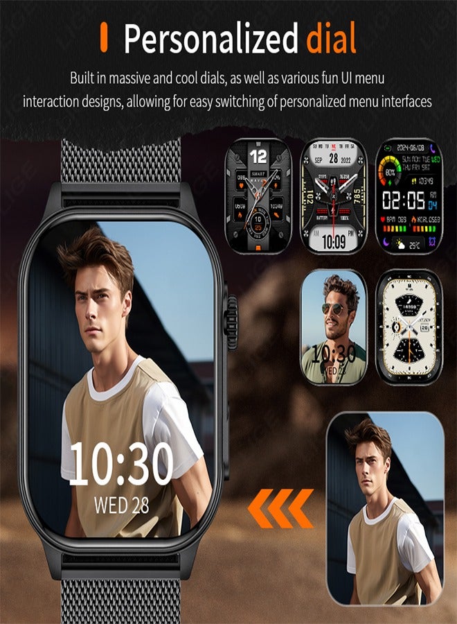 LIGE New Smart Watch for Men Outdoor Sports LED Flashlight 2.01" HD Large Screen with Big Battery Bluetooth Call AI Voice Waterproof Silicone & Mesh Double Black Strap - Image 4
