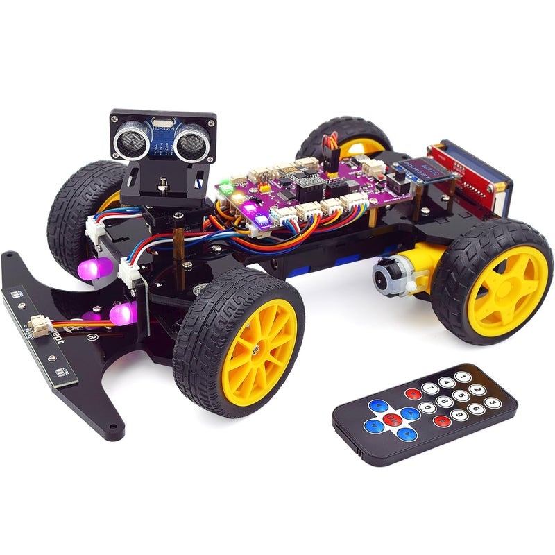Adeept Smart Car Kit(Compatible with Arduino IDE), Line Tracking, Obstacle Avoidance, OLED Display, Ultrasonic Sensor, IR Wireless Remote Control, DIY STEM Educational Robot Car Kit - Image 1