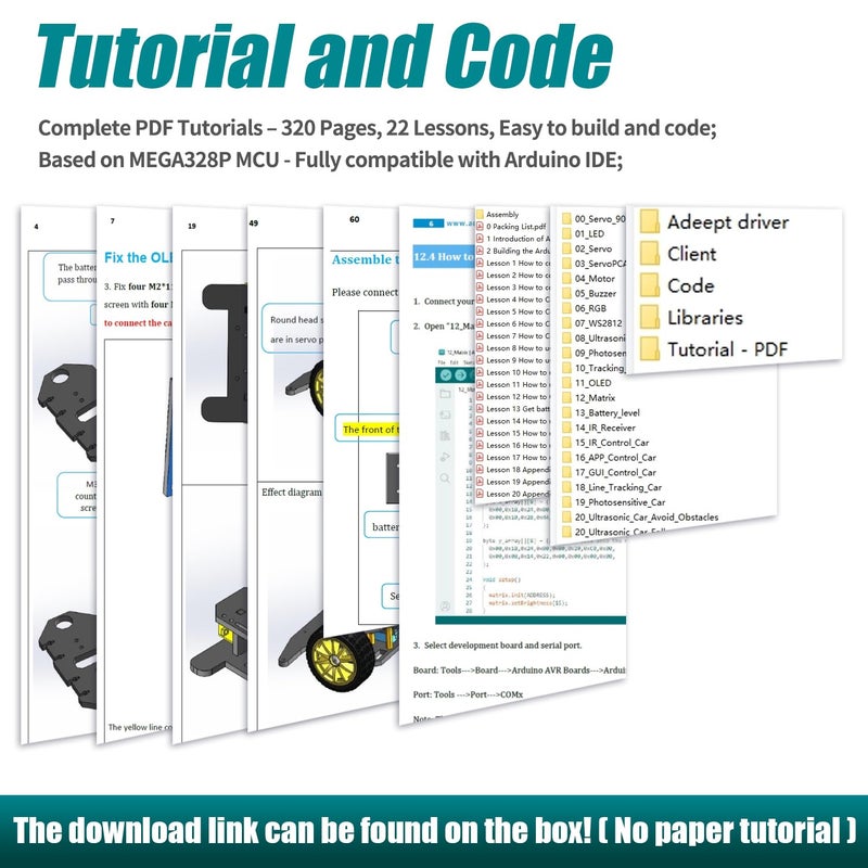 Adeept Smart Car Kit(Compatible with Arduino IDE), Line Tracking, Obstacle Avoidance, OLED Display, Ultrasonic Sensor, IR Wireless Remote Control, DIY STEM Educational Robot Car Kit - Image 3