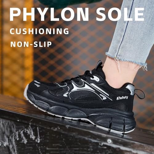 Ruivina Steel Toe Shoes for Women Safety Shoes Wide fit Indestructible Work Sneakers Men Lightweight Slip on Resistant Breathable Puncture Proof Composite Toe Shoe 8777 Black 39 - Image 5