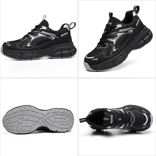 Ruivina Steel Toe Shoes for Women Safety Shoes Wide fit Indestructible Work Sneakers Men Lightweight Slip on Resistant Breathable Puncture Proof Composite Toe Shoe 8777 Black 39 - Image 3