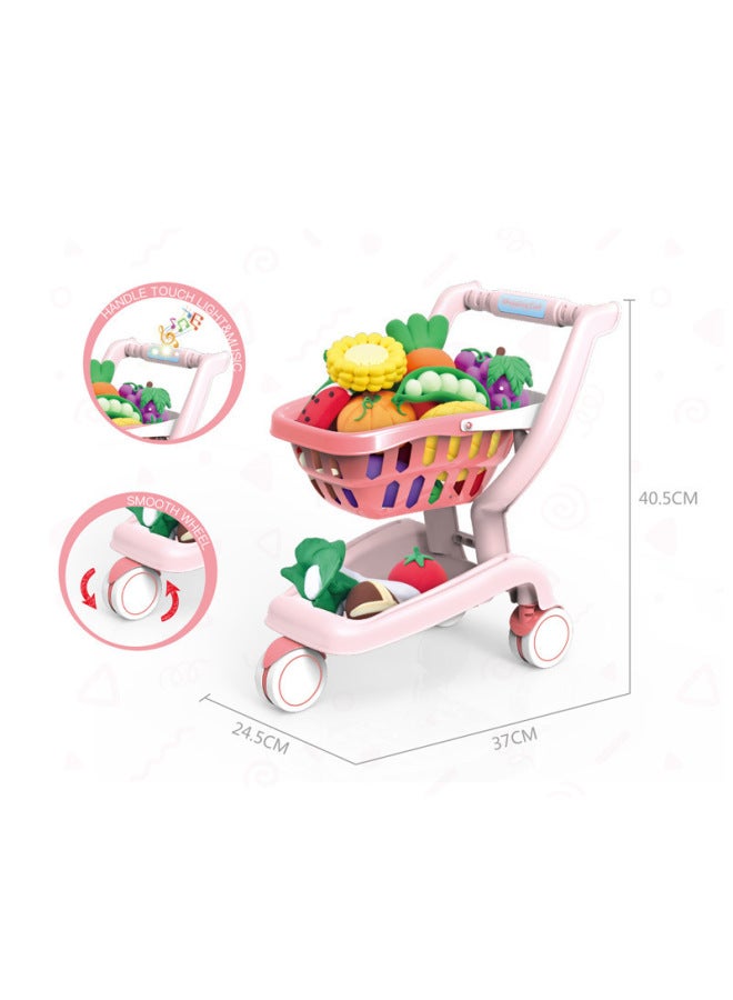 Children's Kitchen Shopping Cart Toy Electric Music Trolley Toy Birthday Gift For 4-6 Years Old Suit-Color:WY371-1 Pink 【12 Fruits】】 - Image 5