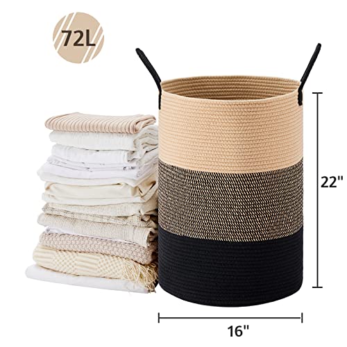 VIPOSCO Large Laundry Hamper, Tall Woven Rope Storage Basket for Blanket, Toys, Dirty Clothes in Living Room, Bathroom, Bedroom - 72L Brown & Black - Image 5