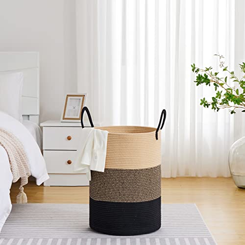 VIPOSCO Large Laundry Hamper, Tall Woven Rope Storage Basket for Blanket, Toys, Dirty Clothes in Living Room, Bathroom, Bedroom - 72L Brown & Black - Image 4