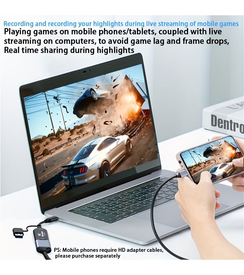 بطاقة التقاط الصوت والفيديو عالية الوضوح بواجهة مزدوجة 4K USB-C 1080P 60 إطارًا في الثانية، تشغيل مباشر وتدفق الألعاب بتقنية التوصيل والتشغيل. - Image 5