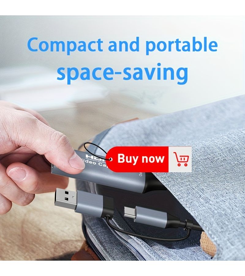 بطاقة التقاط الصوت والفيديو عالية الوضوح بواجهة مزدوجة 4K USB-C 1080P 60 إطارًا في الثانية، تشغيل مباشر وتدفق الألعاب بتقنية التوصيل والتشغيل. - Image 4