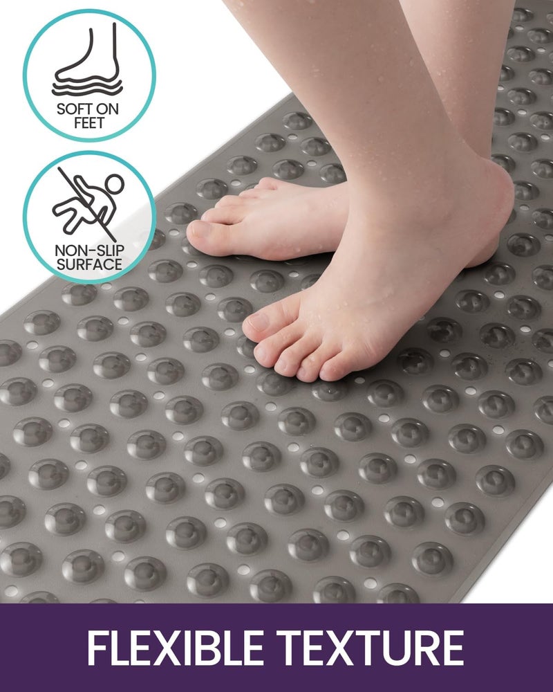 DEXI Bathtub Mat Non Slip Shower Floor Mats for Bathroom Bath Tub Washable Suction Cup 16"x35",Clear Gray - Image 3