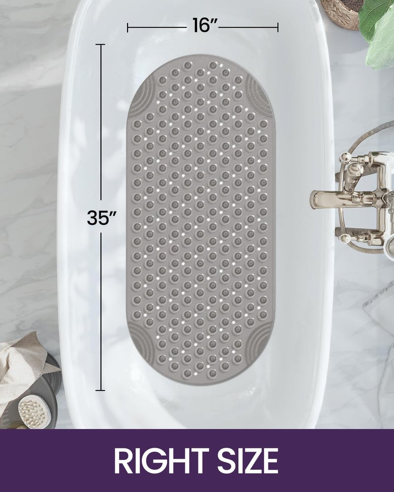 DEXI Bathtub Mat Non Slip Shower Floor Mats for Bathroom Bath Tub Washable Suction Cup 16"x35",Clear Gray - Image 2