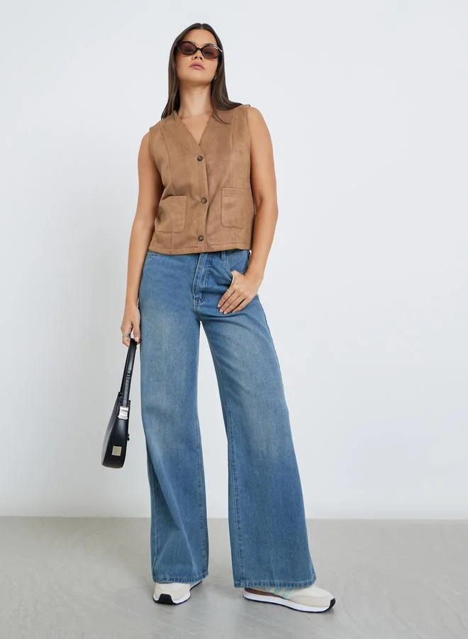 Styli Styli Suede Look Waistcoat with Pockets