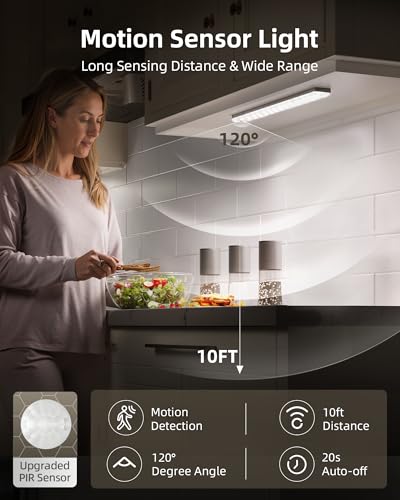 EZVALO 6Pack Under Cabinet Lighting 2000mAh Rechargeable Wireless Motion Sensor Lights 62LEDs 3 Color Temps Dimmable Timer Magnetic with Remote Control for Kitchen Closet Stair - Image 3