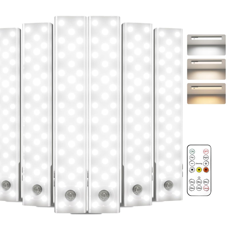 EZVALO 6Pack Under Cabinet Lighting 2000mAh Rechargeable Wireless Motion Sensor Lights 62LEDs 3 Color Temps Dimmable Timer Magnetic with Remote Control for Kitchen Closet Stair - Image 2