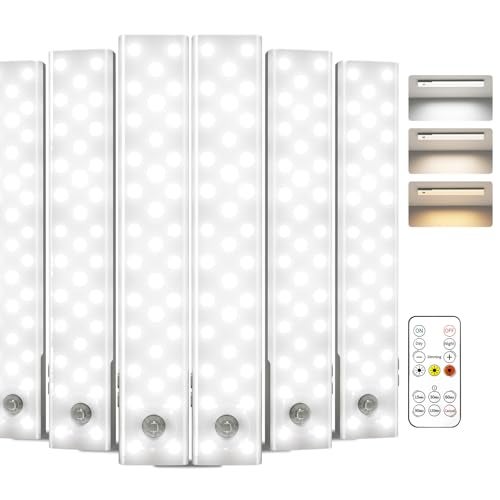 EZVALO 6Pack Under Cabinet Lighting 2000mAh Rechargeable Wireless Motion Sensor Lights 62LEDs 3 Color Temps Dimmable Timer Magnetic with Remote Control for Kitchen Closet Stair - Image 1