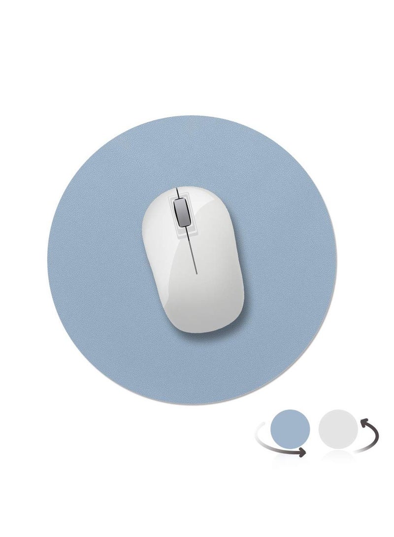 KASTWAVE Mouse Pad Round 7.87in Textured Mousepad Portable Waterproof PU Leather Mouse Mat Dual-Sided Mousepads for Laptop Computers Home Office(Blue) - Image 1