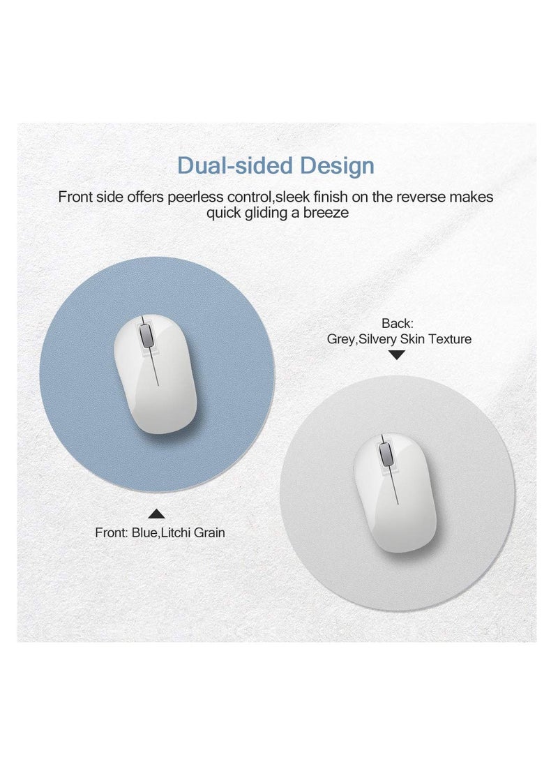 KASTWAVE Mouse Pad Round 7.87in Textured Mousepad Portable Waterproof PU Leather Mouse Mat Dual-Sided Mousepads for Laptop Computers Home Office(Blue) - Image 2