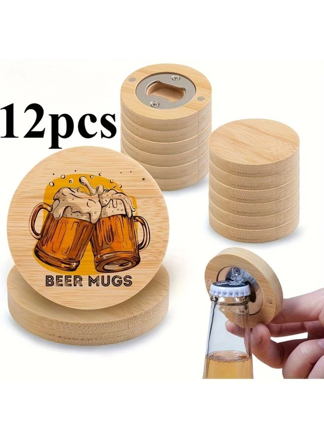 12 قطعة 2 في 1 فتاحات زجاجات من الخيزران للتسامي، مساند ثلاجة من الفولاذ المقاوم للصدأ للمطبخ والبار والمطعم بألوان متعددة - Image 2