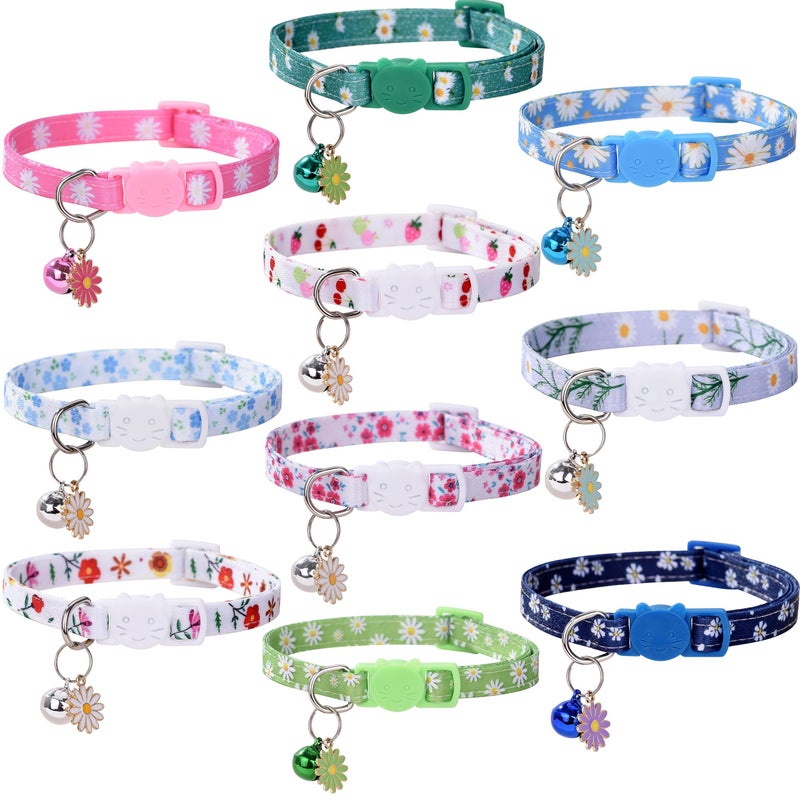 DALOO 10PC Floral Cat Collar Set with Bells - Breakaway Safety for Kittens and Small Cats (#1) - Image 1