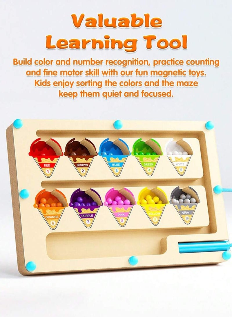 Wooden Magnetic Ice Cream Maze Puzzle Toy – Color & Number Sorting Game for Toddlers, Enhances Fine Motor Skills & Spatial Thinking – Educational Gift for Boys & Girls Ages 3+, Ideal for Christmas, Birthdays & Holidays  - Image 2