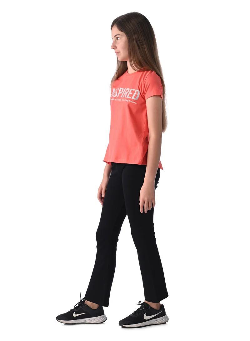 victor and jane Victor and Jane Athleisure 2 Pc Set with Slogan Print Stylish Top and Flared Solid Leggings