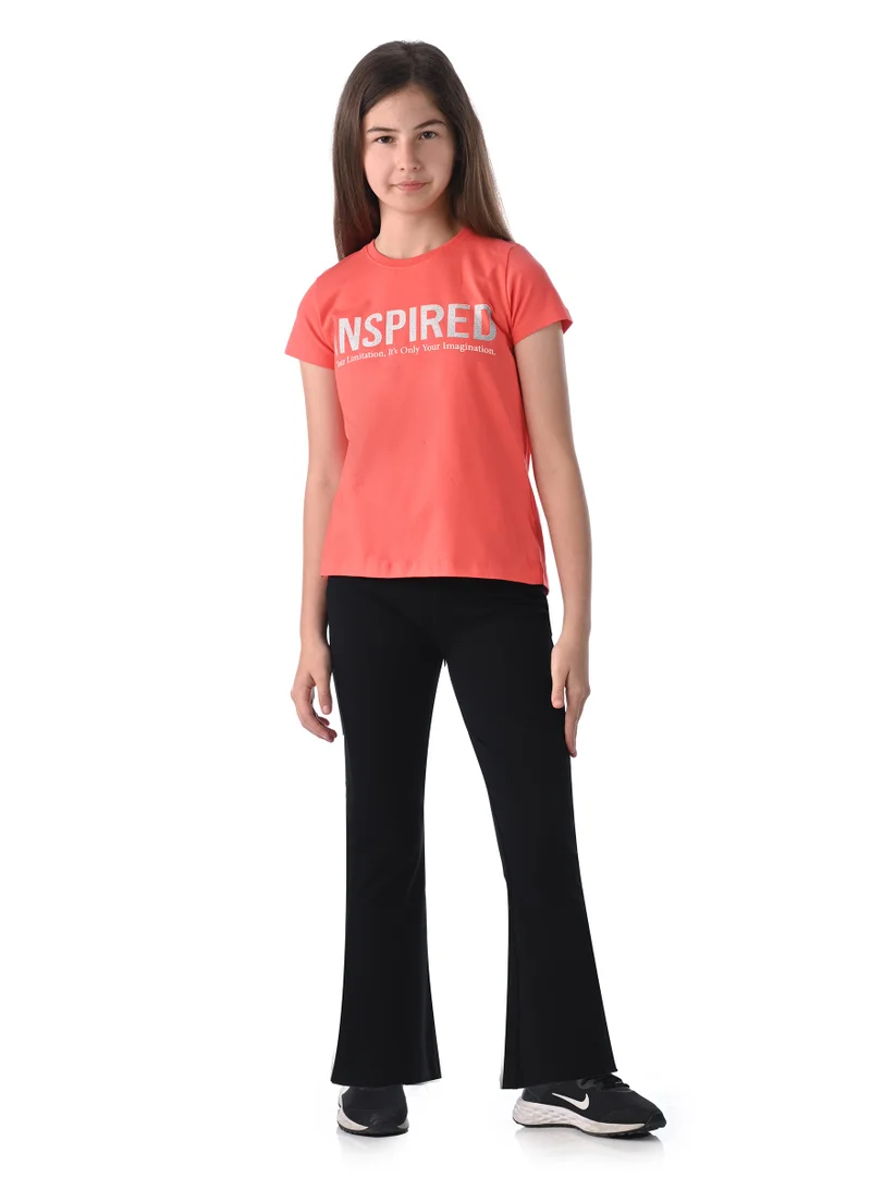 victor and jane Victor and Jane Athleisure 2 Pc Set with Slogan Print Stylish Top and Flared Solid Leggings