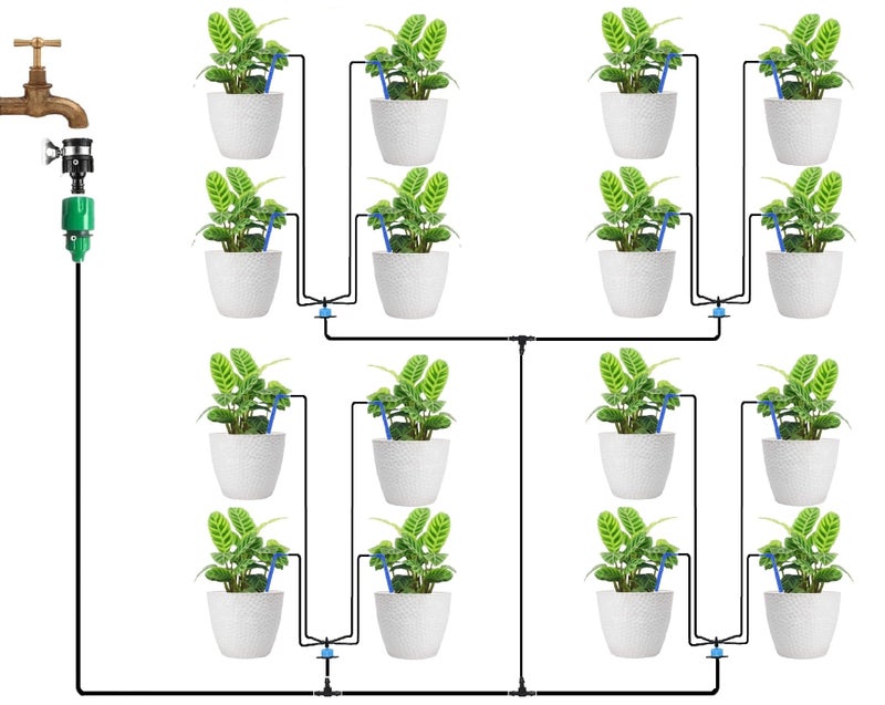 JERN Eco-Friendly Drip Irrigation System with 4-Way Arrow drip System emitters providing micro-flow irrigation for water-Saving Solution for Gardens, Lawns, & Potted Plants (16 Plants) - Image 3