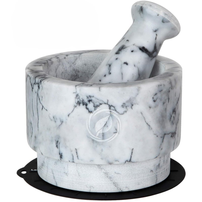 Laevo White Marble Mortar and Pestle Set Heavy Duty Stone Spice Grinder 21 Cup Capacity 55Inch Reversible Mortar and Pestle Set for Guacamole Pesto Spices Large