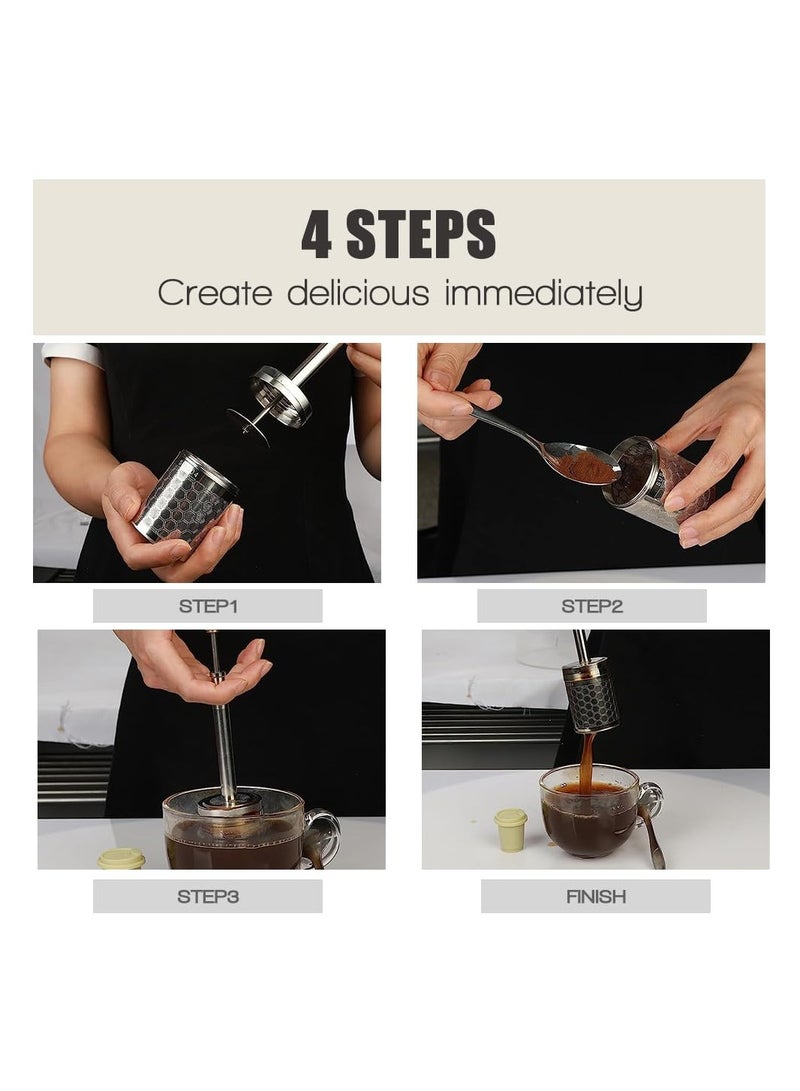 SOLARAE Stainless Steel Coffee Filter and Tea Press Maker, Manual Pressing French Coffee Filter, Reusable Black Coffee Press for Travel, Camping Work & School - Image 3