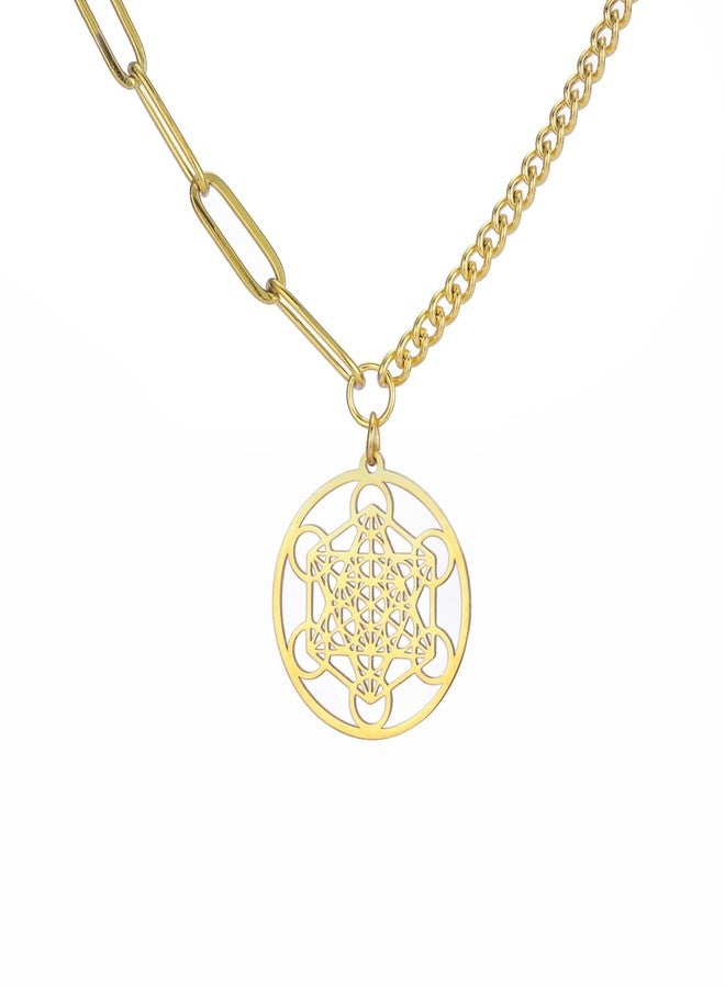 EUEAVAN Metatron’s Cube Necklace Metatron Cube Sacred Geometry Pendant Seals of Archangel Angel Metatron Statement Necklaces Spiritual Protection Talisman for Women, Medium, Stainless Steel, No - Image 1