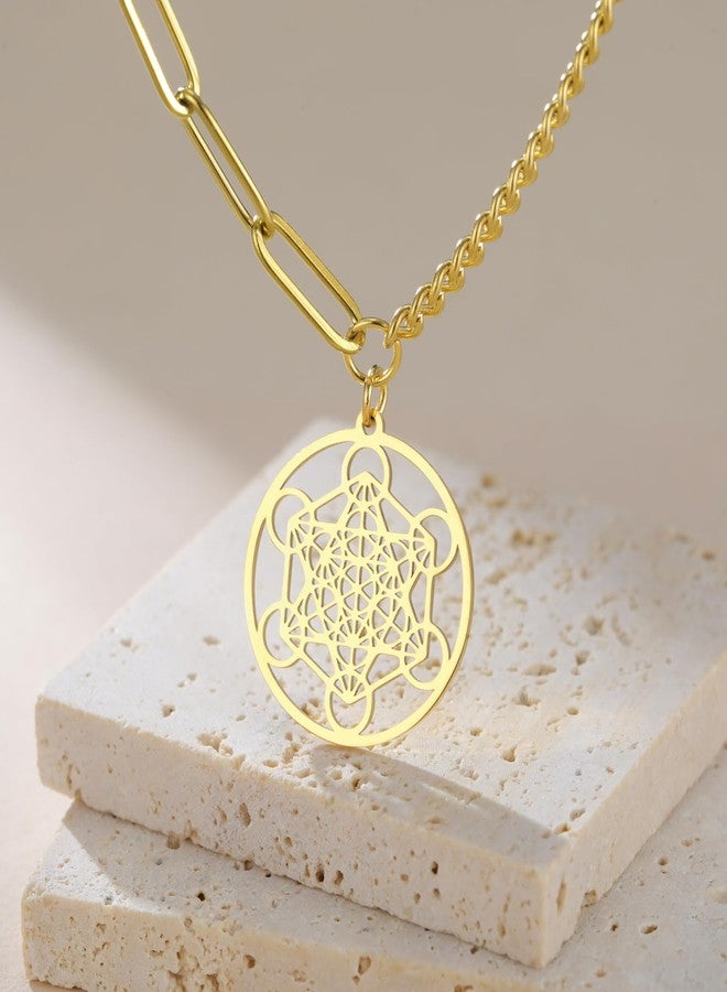 EUEAVAN Metatron’s Cube Necklace Metatron Cube Sacred Geometry Pendant Seals of Archangel Angel Metatron Statement Necklaces Spiritual Protection Talisman for Women, Medium, Stainless Steel, No - Image 3