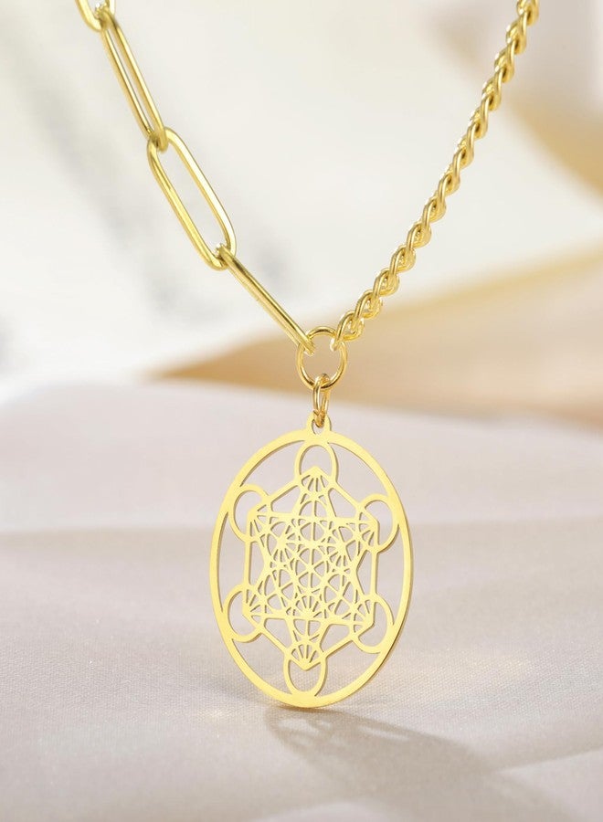 EUEAVAN Metatron’s Cube Necklace Metatron Cube Sacred Geometry Pendant Seals of Archangel Angel Metatron Statement Necklaces Spiritual Protection Talisman for Women, Medium, Stainless Steel, No - Image 4