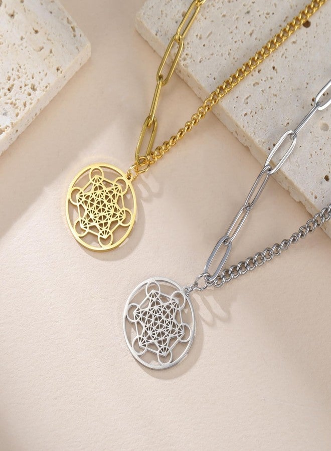 EUEAVAN Metatron’s Cube Necklace Metatron Cube Sacred Geometry Pendant Seals of Archangel Angel Metatron Statement Necklaces Spiritual Protection Talisman for Women, Medium, Stainless Steel, No - Image 5