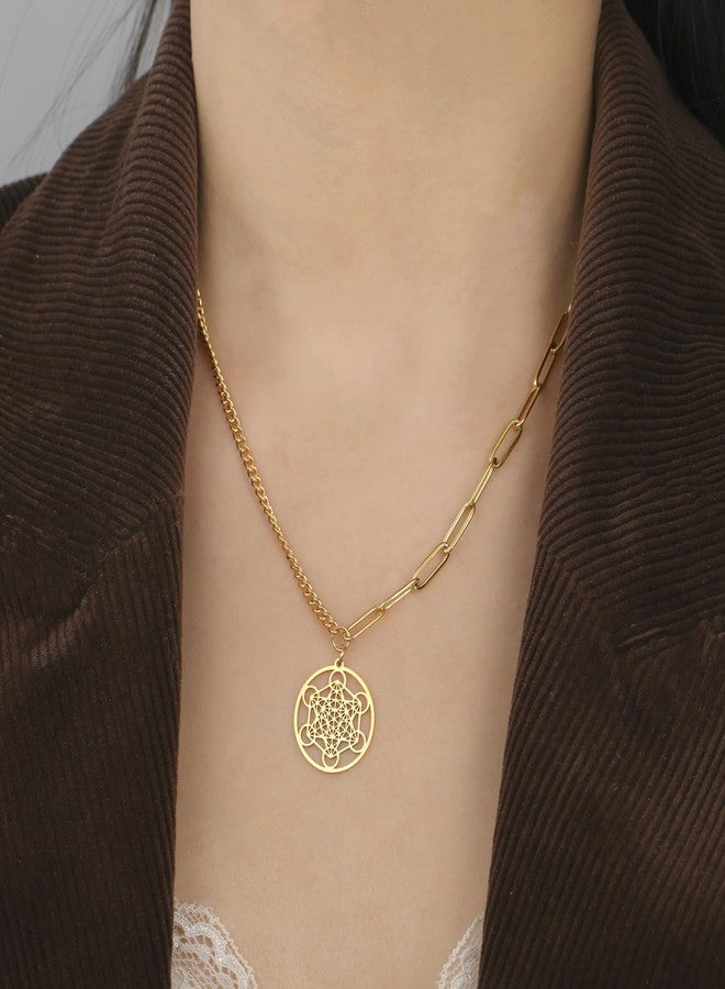 EUEAVAN Metatron’s Cube Necklace Metatron Cube Sacred Geometry Pendant Seals of Archangel Angel Metatron Statement Necklaces Spiritual Protection Talisman for Women, Medium, Stainless Steel, No - Image 2