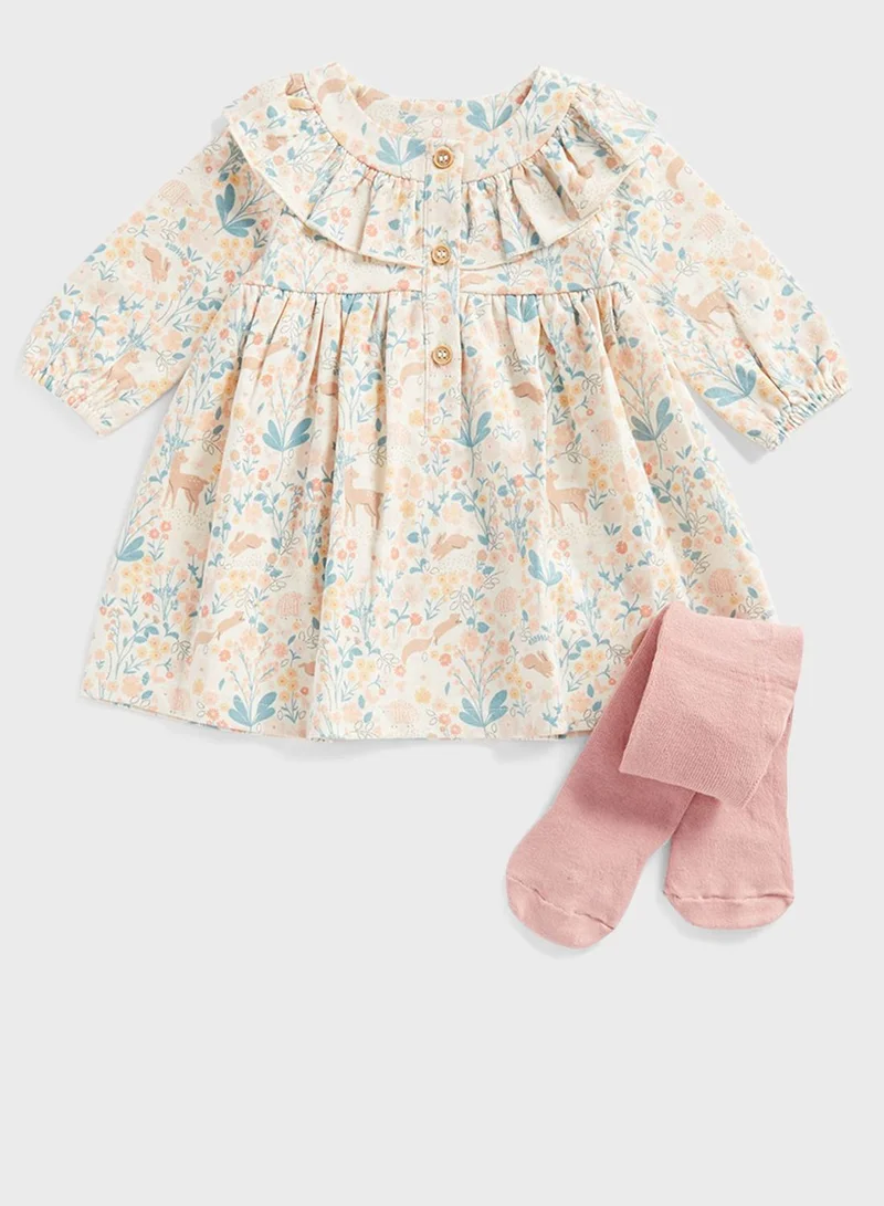 mothercare Infant Floral Print Midi Dress With Tights