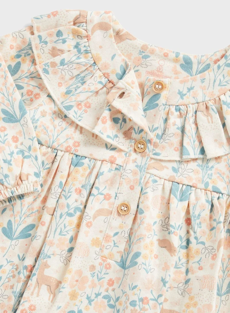 mothercare Infant Floral Print Midi Dress With Tights