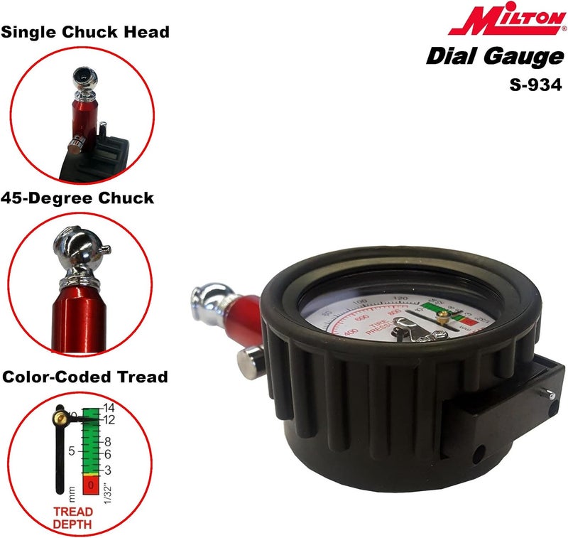 Milton S-934 Dial Tire Pressure Gauge with Tread Depth - Image 3