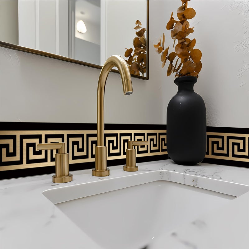 funlife Greece Pattern Peel and Stick Wall Border Stickers, Self Adhesive Skirting Wall Waist Line Decal for Bathroom Wall Vanity Mirror, 78.74"X3.93" Brushed Gold 1 Roll - Image 1